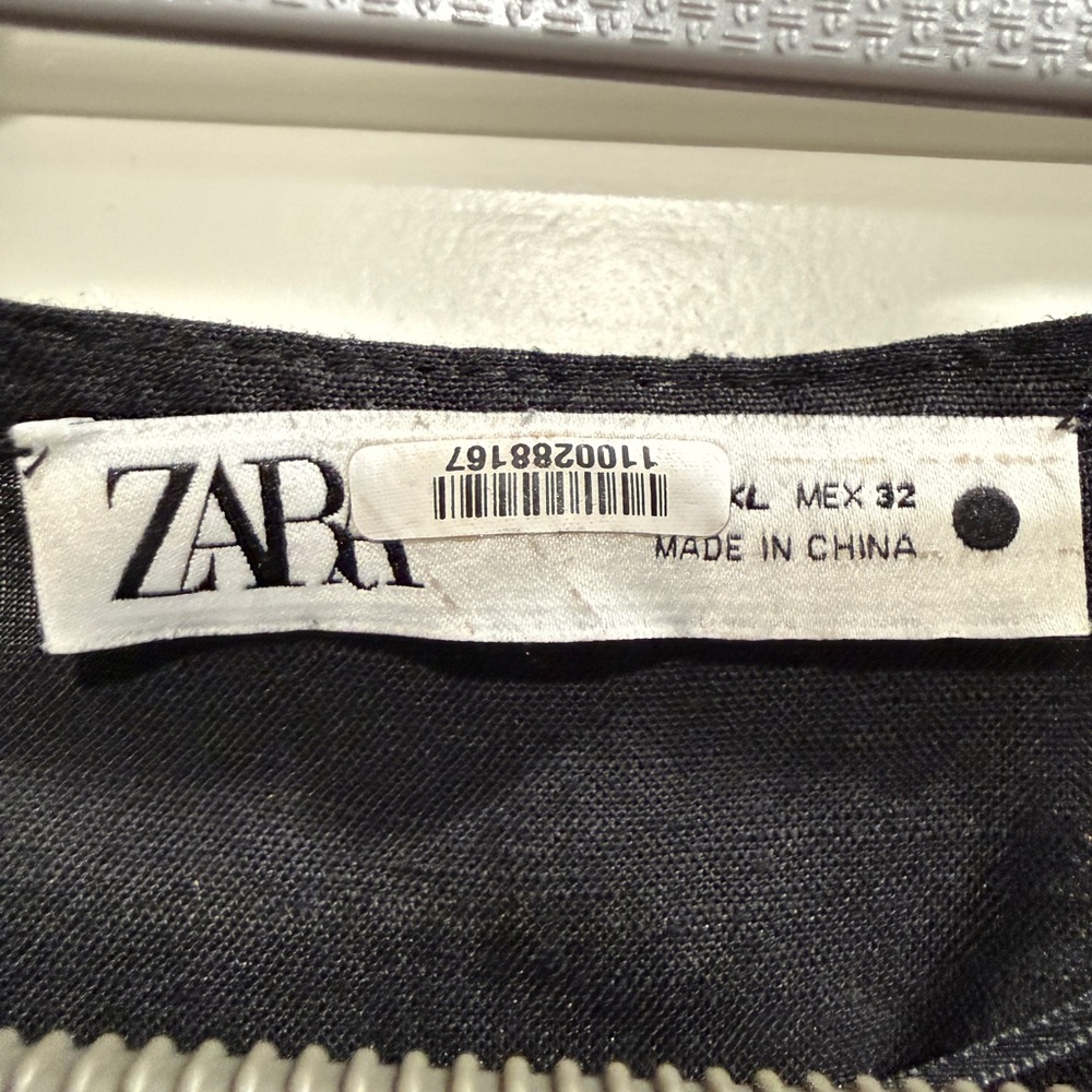 Zara Black and White Embroidered Bohemian Linen Dress - XL - Picture 5 of 11